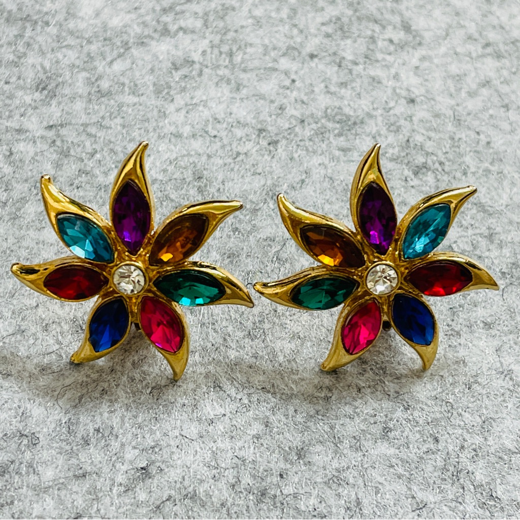 Nwt Two Sisters Gold Plated Crystal Clip Earrings